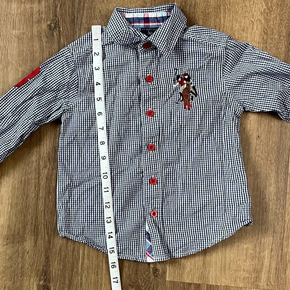 US Polo Assn Blue Gingham Embroidered Long Sleeve Button #3 Shirt Sz 3T